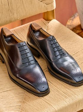 Oldmoney头层真皮英伦商务牛津鞋布洛克牛皮手工正装高档男德比鞋