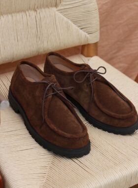 Oldmoney阿美咔叽美式复古真皮日式增高户外德比休闲国潮袋鼠鞋