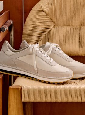 Oldmoney时尚阿甘真皮拼色牛皮休闲鞋轻便透气舒适复古平底阿甘鞋