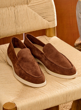 Oldmoney全新LP卡其英伦反绒牛皮舒适百搭一脚蹬西装老钱风乐福鞋