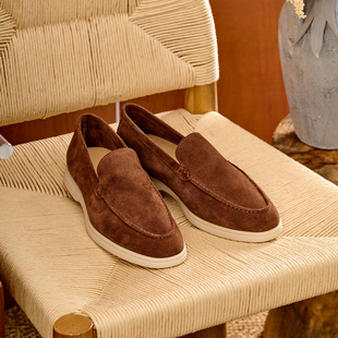 Oldmoney全新LP卡其英伦反绒牛皮舒适百搭一脚蹬西装老钱风乐福鞋