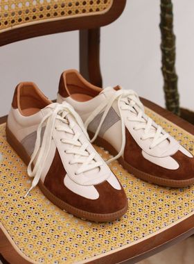 全新运动美式百搭小众日系复古老钱真皮平底运动休闲鞋德训鞋男款