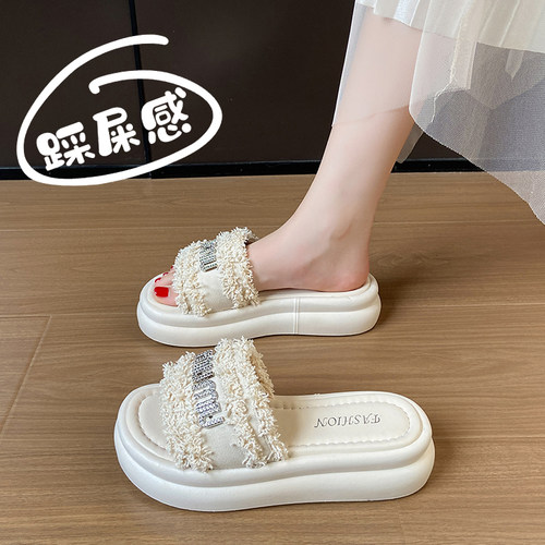 踩屎感绝美毛毛凉鞋女