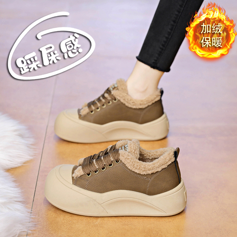 赵露思同款冬季加绒面包鞋女