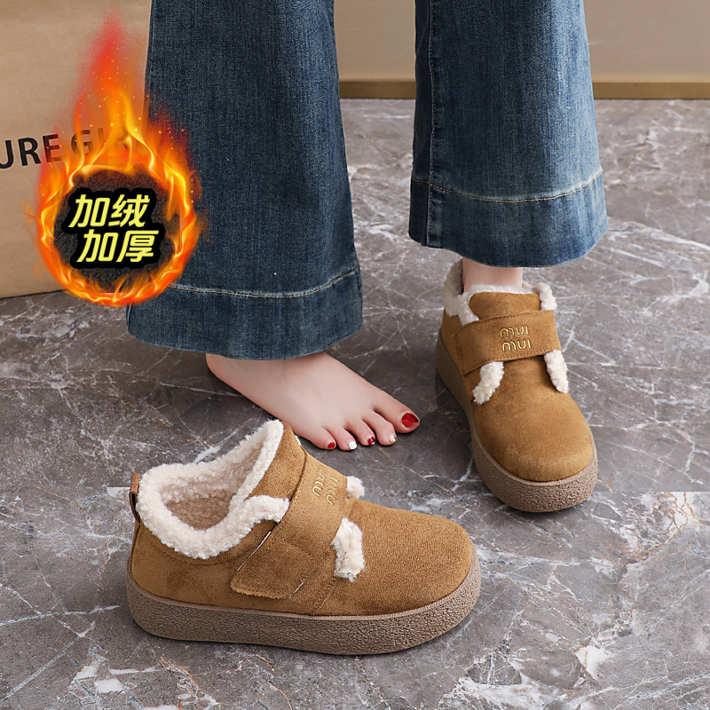白鹿同款加绒魔术贴休闲鞋女