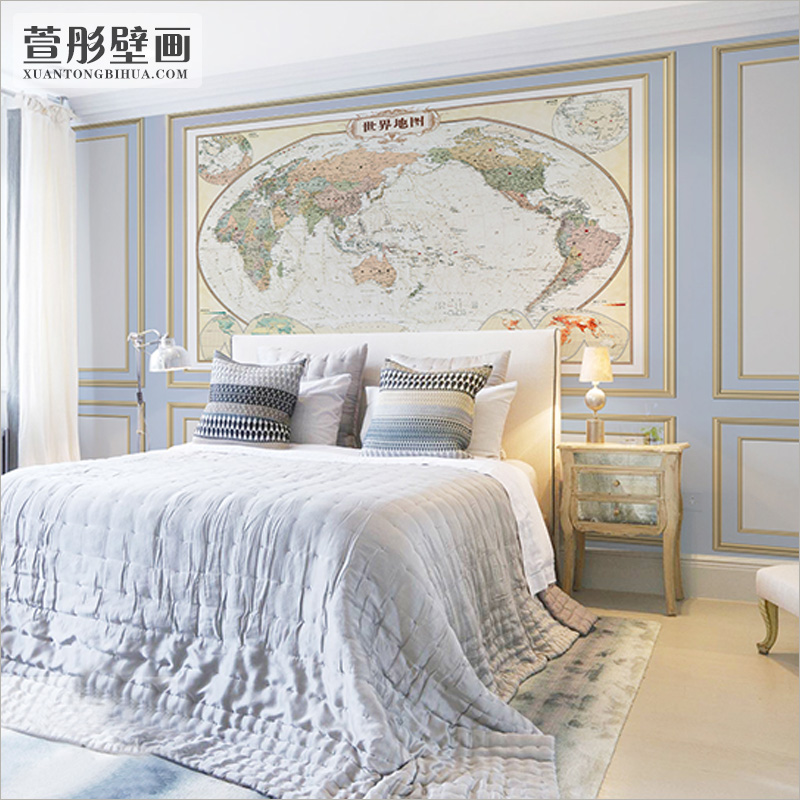 世界中国地图墙纸壁纸客厅t儿童房书房前台墙面装饰办公室自粘贴