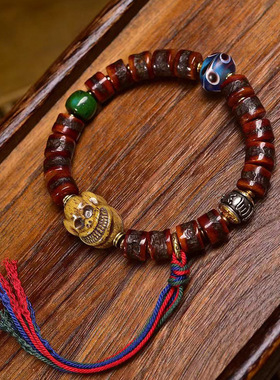 藏传回流牦牛骨桶珠手串单圈