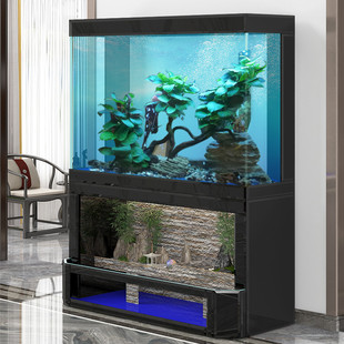 鱼缸客厅落地大型生态水族箱隔断屏风客厅家用流水溪流缸2023新款