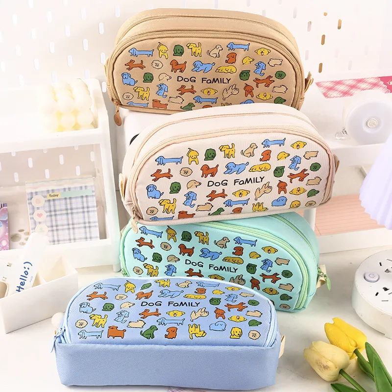 满分小狗笔袋 创意动物前展开可立式笔袋大容量多功能文具袋笔盒