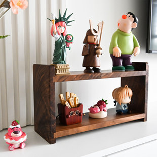 黑胡桃双层置物架茶具茶叶桌面摆件咖啡杯实木桌面收纳架多层手办