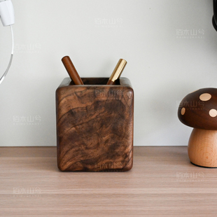 北美黑胡桃金瘤纹笔筒纯实木原木化妆笔收纳桌面好物收纳遥控器座