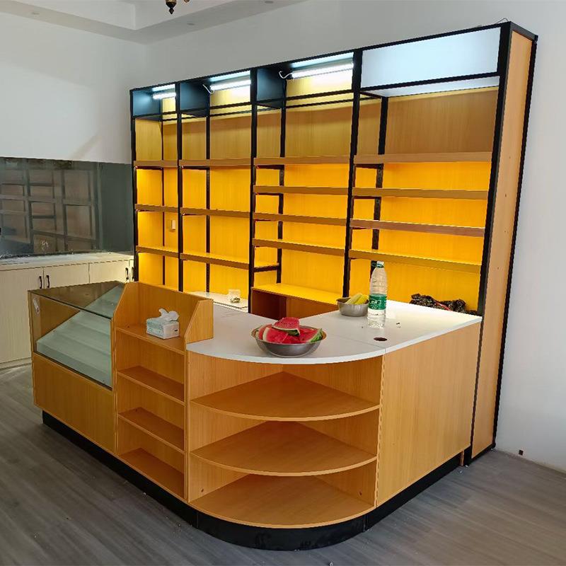便利店收银台烟酒超市全木质收银台带转角单面可调节烟酒展示柜