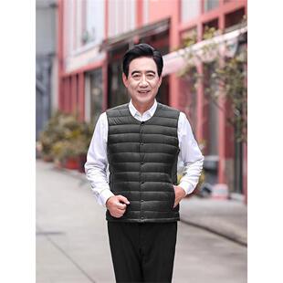 秋冬父亲男士中老年羽绒马甲爸爸背心圆领内胆坎肩轻薄保暖短外套