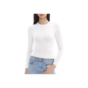 women clothes跨境欧美女款T恤高级感纯色长袖修身显瘦辣妹秋冬上