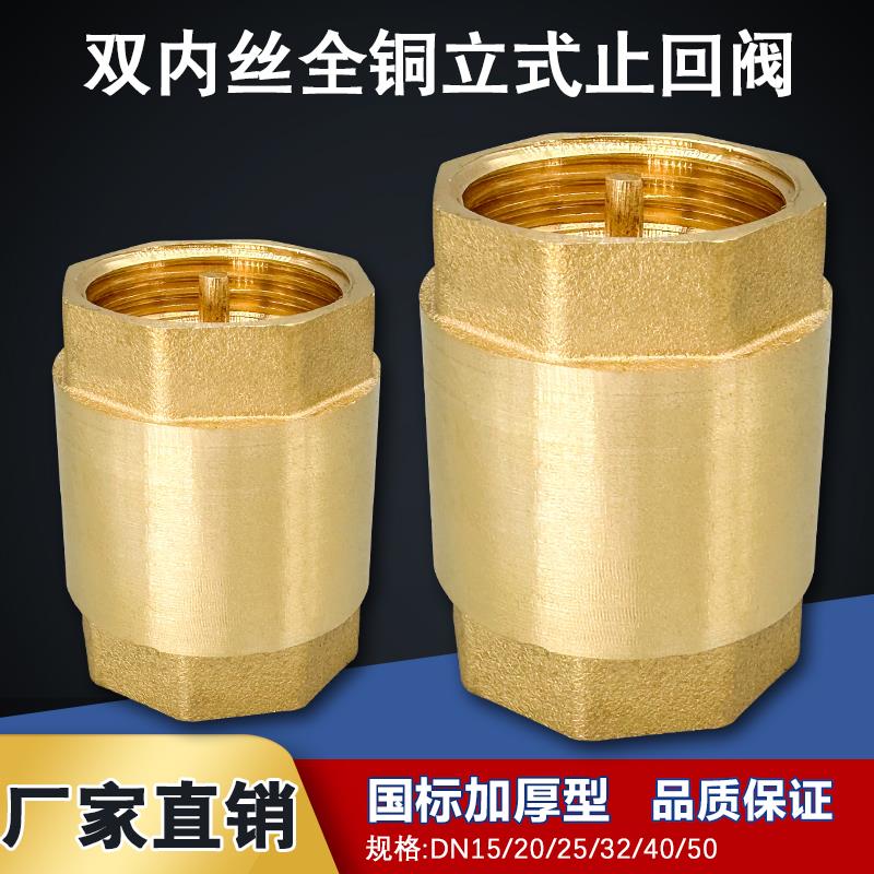 黄铜止回阀弹簧立式单向阀水管螺纹阀门4分6分平装水阀止逆阀锻造