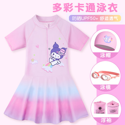 线下热销渐变色女童连体泳衣
