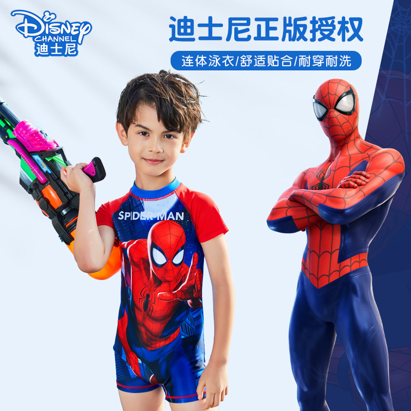 儿童泳衣男孩连体平角泳装2025新款蜘蛛侠图案游泳专业训练套装