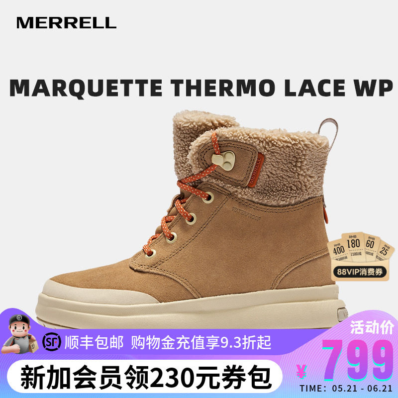 MERRELL迈乐冬季户外保暖防水雪地靴女中帮加绒百搭短筒时尚女靴