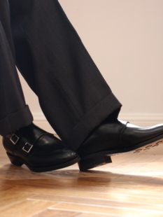 雅生AXEN手工固特异意大利masoni黑色男士橡胶底双孟克皮鞋