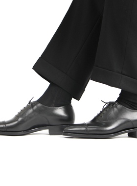 雅生AXEN手工鞋意大利Masoni黑色Box calf三接头牛津皮鞋v橡胶底