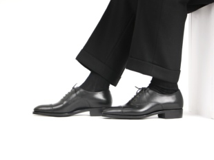 雅生AXEN手工鞋意大利Masoni黑色Box calf三接头牛津皮鞋v橡胶底