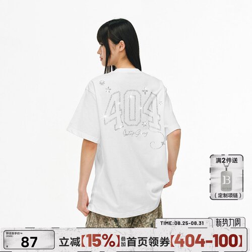 404MOB超火烫钻短袖T恤男女个性潮流宽松纯棉半袖上衣oversize潮