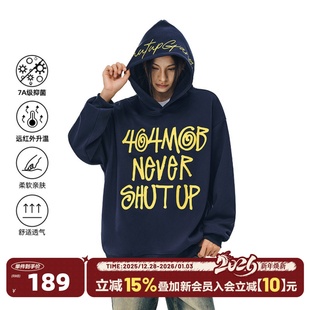 街头情侣帽衫 新款 外套 复古连帽卫衣男2025秋季 404MOB丝网印花美式