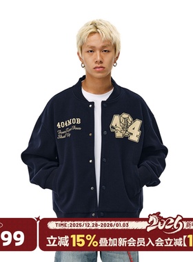 [侯明昊同款]404MOB重磅毛呢刺绣棒球服情侣外套男女美式秋冬夹克
