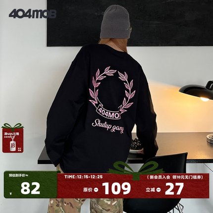 404MOB重磅男美式复古潮牌印花嘻哈休闲百搭上衣春秋圆领长袖t恤