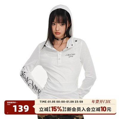 404MOB哥特风防晒罩衫女2026夏美式连帽修身薄纱透气长袖T恤上衣