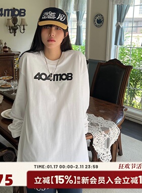 404MOB基础款百搭黑白色长袖T恤男女同款ins宽松纯棉潮牌休闲上衣