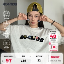 404MOB字母刺绣DIY魔术贴短袖T恤男女美式潮牌休闲抑菌情侣上衣t