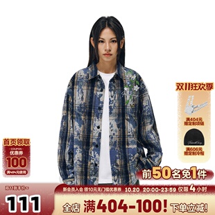 衬衫 扎染花卉刺绣长袖 404MOB美式 男磨毛加厚情侣外套女 梓渝同款