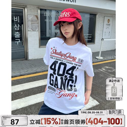 404MOB重磅300g欧美嘻哈街头字母涂鸦宽松短袖T恤纯棉百搭半袖男