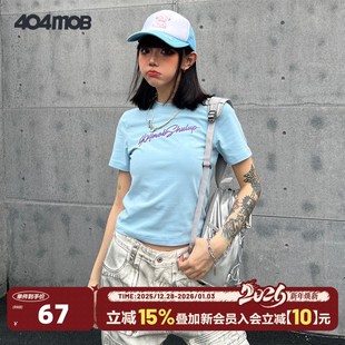 上衣短袖 圆领花体字母LOGO印花潮牌女士修身 T恤 短款 404MOB夏季