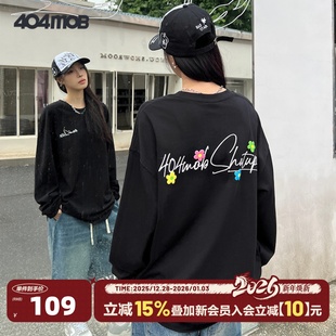 宽松潮牌重磅圆领打底衫 男女秋季 花朵字印花长袖 404MOB时尚