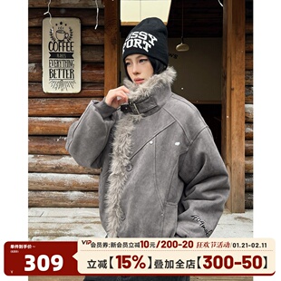 404MOB重磅保暖麂皮座山雕棉服外套秋冬保暖毛领棉袄情侣百搭棉衣