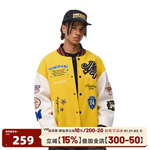 404MOB夹棉加厚棒球服刺绣秋冬宽松夹克情侣装美式街头外套棉服男