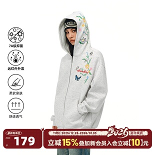 外套女 404MOB花卉刺绣拉链卫衣男宽松情侣开衫 杨超越余景天同款