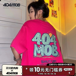 ins潮流潮牌情侣打底衣 T恤男短袖 404MOB荆棘logo美式 复古印花个性