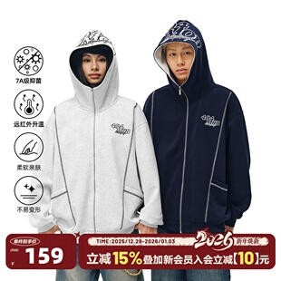 复古潮牌情侣夹克外套男女款 404MOB明线设计重工刺绣开衫 卫衣美式