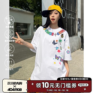 T恤防晒凉感情侣潮t 404MOB白墨直喷卡通涂鸦印花短袖 徐艺洋同款