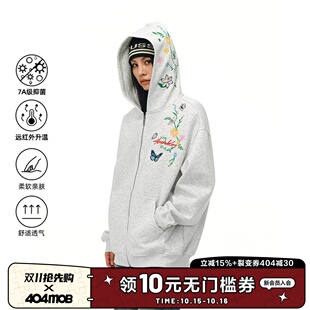 外套女 404MOB花卉刺绣拉链卫衣男宽松情侣开衫 杨超越余景天同款