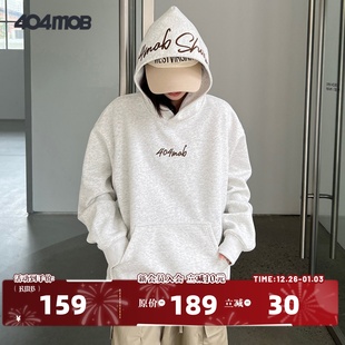 复古花体字母刺绣连帽卫衣男情侣帽衫 404MOB美式 秋 黄子弘凡同款