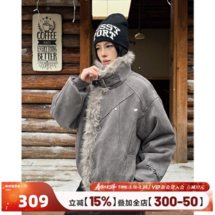 404MOB重磅保暖麂皮座山雕棉服外套秋冬保暖毛领棉袄情侣百搭棉衣