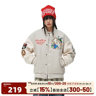 404MOB蜂鸟刺绣重磅秋冬棒球服外套男女潮牌宽松厚款情侣飞行夹克