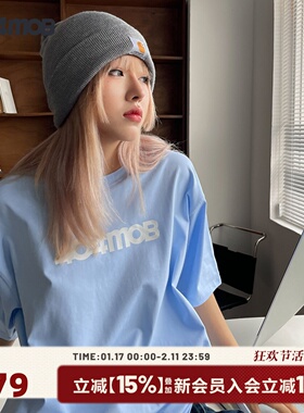 404MOB基础多色圆领2024夏季半袖打底衫纯色宽松短袖情侣T恤男女