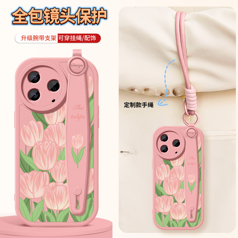 郁金香适用于红米k80手机壳k80pro女生redmik80por腕带支架k80pi小羊皮redmi网红保护套潮牌ins风送壁纸新款