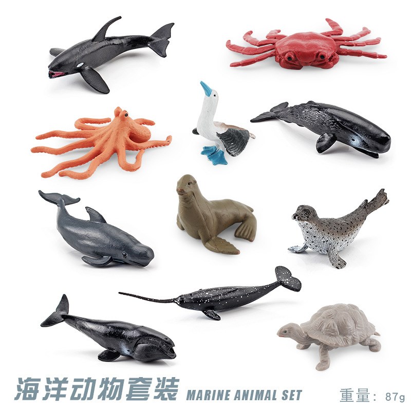 亚马逊跨境仿真海洋动物座头鲸海豚D鲸鲨海象海龟章鱼螃蟹摆件模