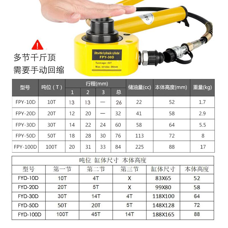 直销超薄分离式多节液压千斤顶横向立式千斤顶重型油缸10T30T50T1